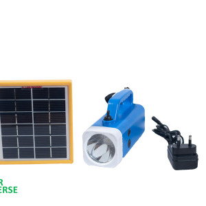 Rechargeable Solar LED Torch with Robust Holder, 24Wh Inbuilt Battery, 3W Solar Panel and Hybrid Charging