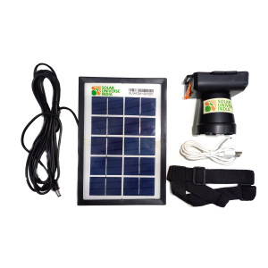 Solar Powered Head Lamp & Light with Lithium Battery & External Solar Panel - Rainproof - 400M Focus